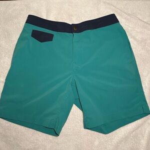 J. Crew Men's Aqua Swim Trunks with Navy Accents, Size 30